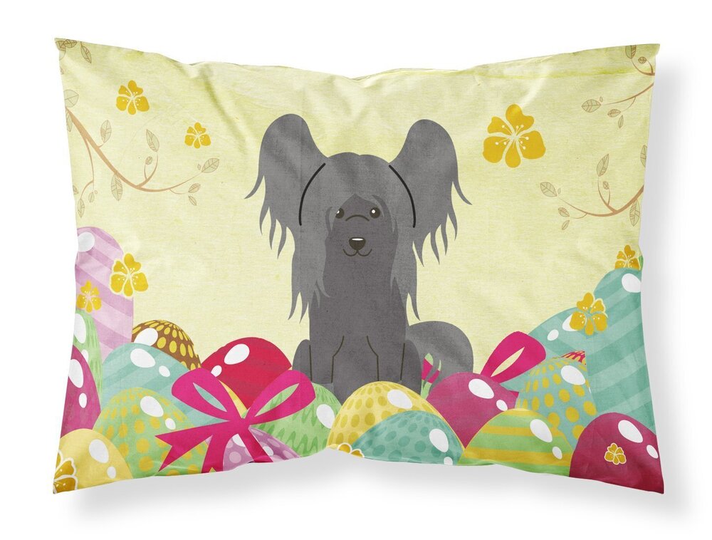 6961 BB6112PILLOWCASE Easter Eggs Chinese Crested Black Fabric Standard